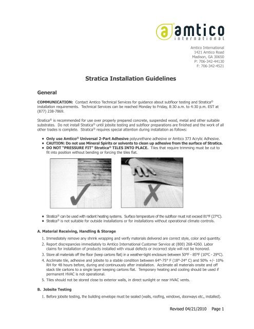 Stratica Installation Guidelines Revision 04 21 10 - Amtico