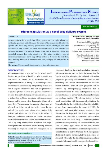 Microencapsulation as a novel drug delivery system - Internationale ...