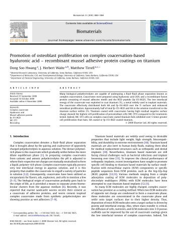 Promotion of osteoblast proliferation on complex coacervation ...