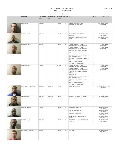 leon county booking report daily