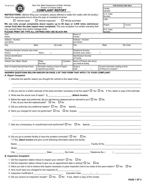 form VS-35 - DMV - New York State
