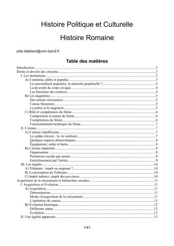 Histoire Politique et Culturelle Histoire Romaine