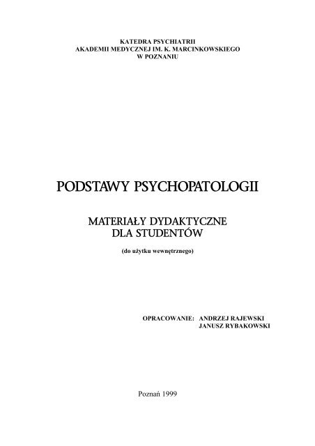 Podstawy psychopatologii - materiały dydaktyczne dla studentów