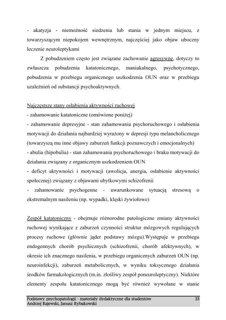 Podstawy psychopatologii - materiały dydaktyczne dla studentów