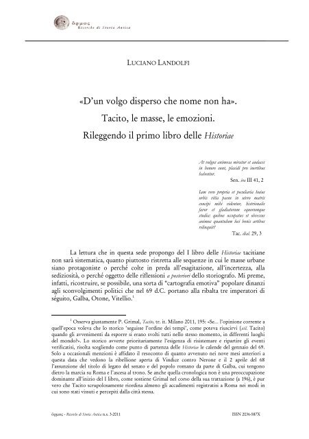 «D'un volgo disperso che nome non ha». Tacito, le masse, le ...