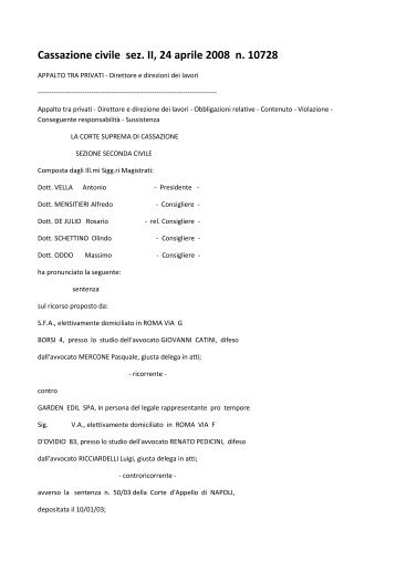 Cassazione civile sez. II, 24 aprile 2008 n. 10728 - Cineas