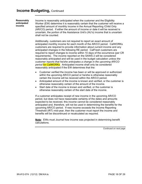 CalWORKs Policy Handbook - Department of Human Services ...