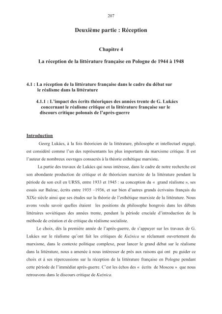 La réception de la littérature française en Pologne ... - e-Sorbonne