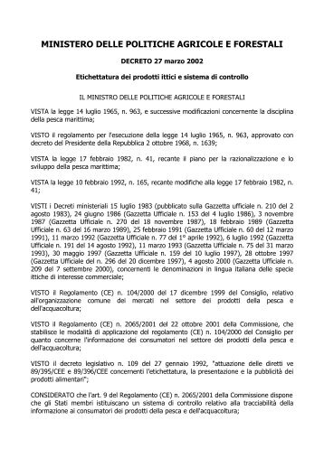 Decreto Ministeriale (MiPAF) del 27/03/2002