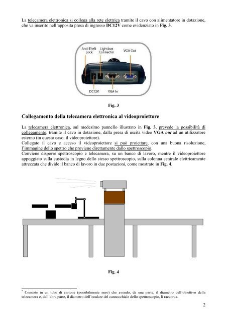 Scheda tecnica per la proiezione da spettroscopio - Liceo Rodolico