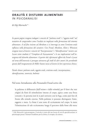 oralità e disturbi alimentari - Scuola Lacaniana di psicoanalisi