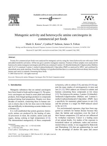 Mutagenic activity and heterocyclic amine carcinogens in commercial pet foods