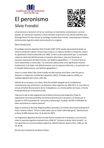 El Peronismo. Silvio Frondizi - El Ortiba