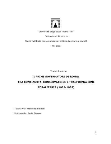 Tesi di dottorato I PRIMI GOVERNATORI DI ROMA: TRA ...