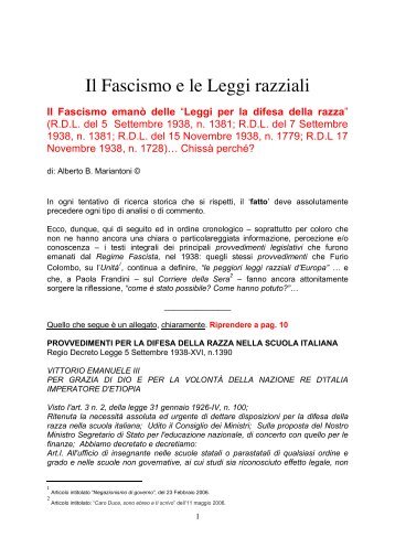 Il Fascismo e le Leggi razziali - abmariantoni - Altervista