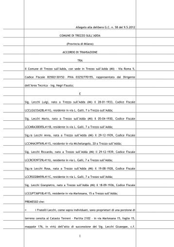ACCORDO DI TRANSAZIONE TRA Il - Comune di Trezzo sull'Adda