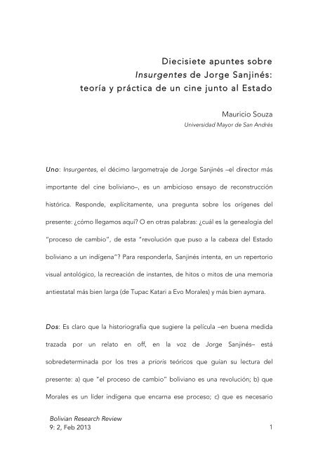 Diecisiete apuntes sobre Insurgentes de Jorge Sanjinés: teoría y ...
