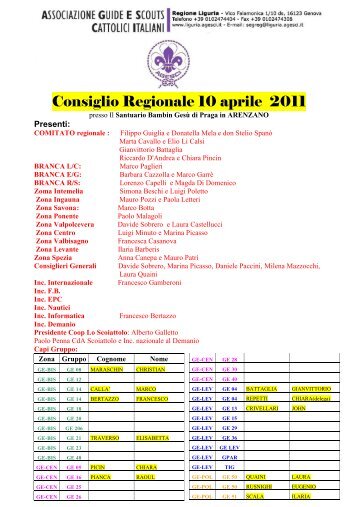 Verbale Consiglio Regionale 10 aprile 2011 - Agesci Liguria
