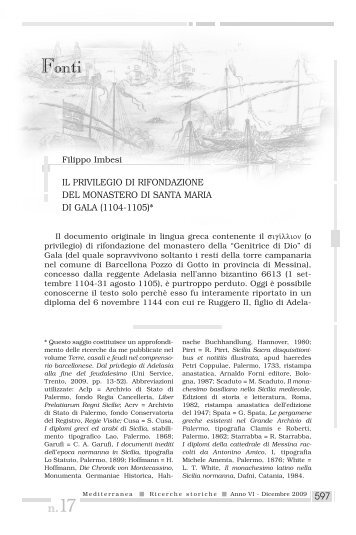 Imbesi (font).qxp - Mediterranea ricerche storiche