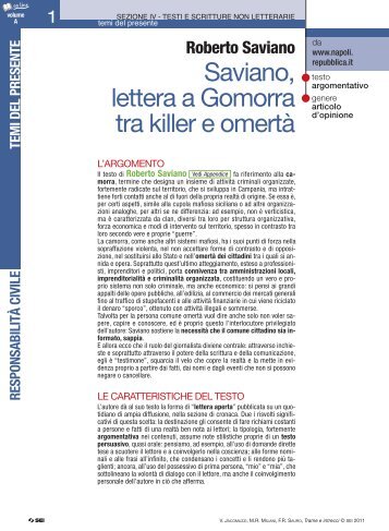 Saviano, lettera a Gomorra tra killer e omertà - Sei
