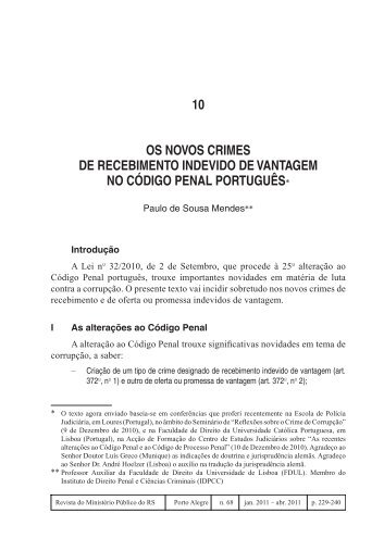 Doutrina Internacional Os Novos Crimes de Recebimento Indevido ...