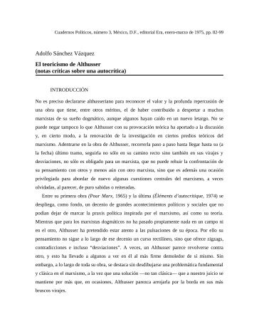 Adolfo Sánchez Vázquez El teoricismo de Althusser - Cuadernos ...