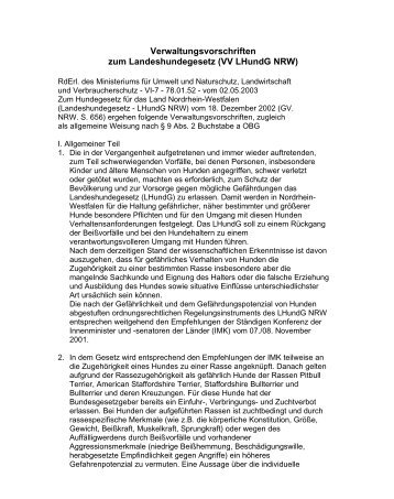 Verwaltungsvorschriften zum Landeshundegesetz (VV LHundG NRW)