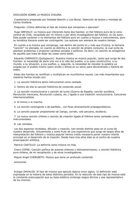 Discusion Sobre La Musica Chilena Patricio Castillo