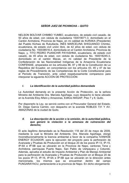 Demanda Acción de Protección contra Ministerio de Ambiente