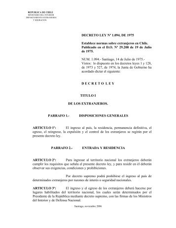 DECRETO LEY Nº 1 - Departamento de Extranjería y Migración