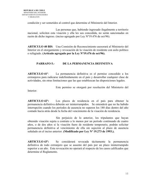 DECRETO LEY Nº 1 - Departamento de Extranjería y Migración