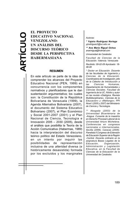 El proyecto educativo nacional venezolano - Portal de Revistas ...