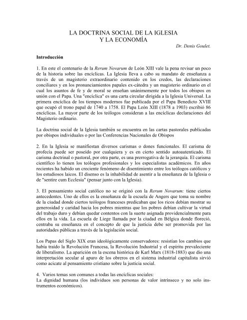 la doctrina social de la iglesia y la economía - Centro Lindavista