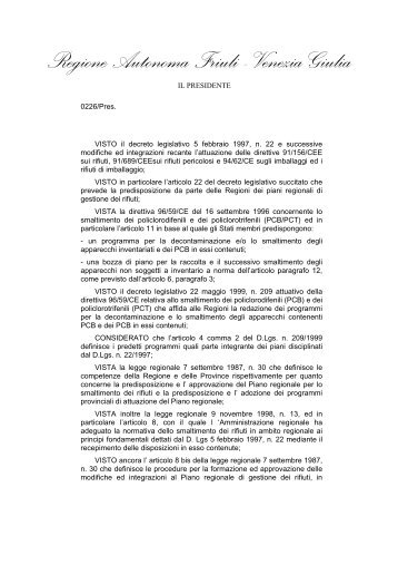 Decreto del Presidente della Regione n. 0226/Pres