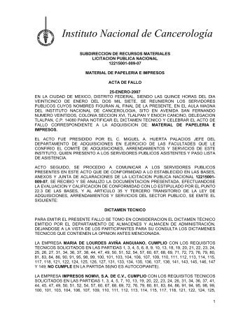 Fallo - Instituto Nacional de Cancerología