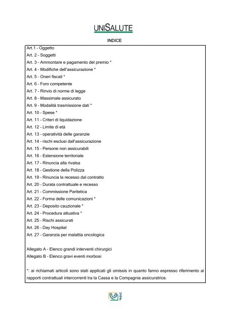Unisalute - Condizioni di Polizza - Piano Sanitario - Cassa Forense