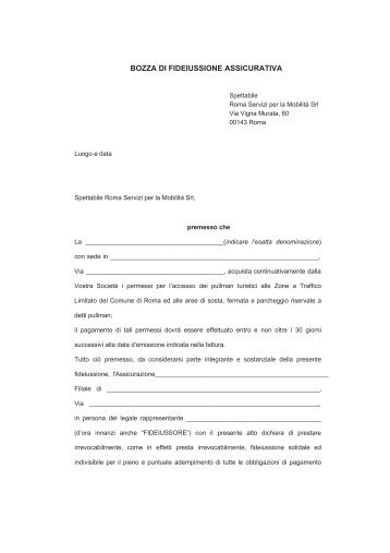 BOZZA DI FIDEIUSSIONE ASSICURATIVA - Roma mobilita