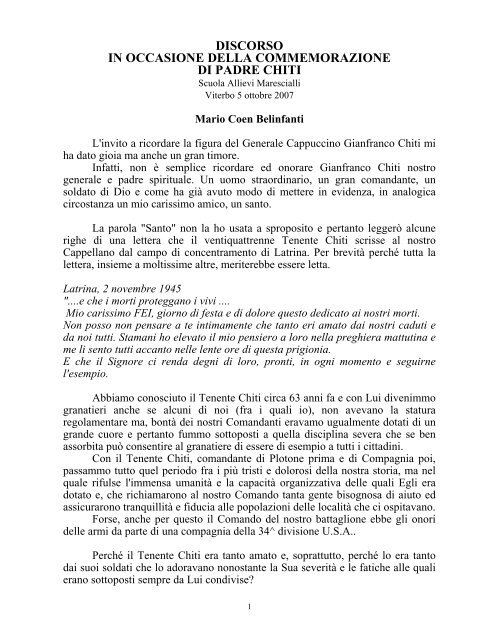 Discorso di Mario Coen Belinfanti - Associazione Nazionale ...