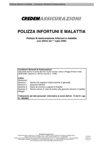 POLIZZA INFORTUNI E MALATTIA - Credem