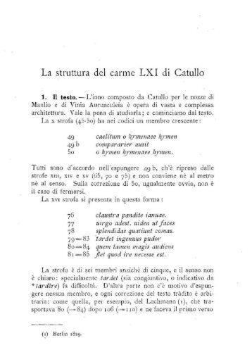 La struttura del carme LXI cli Catullo