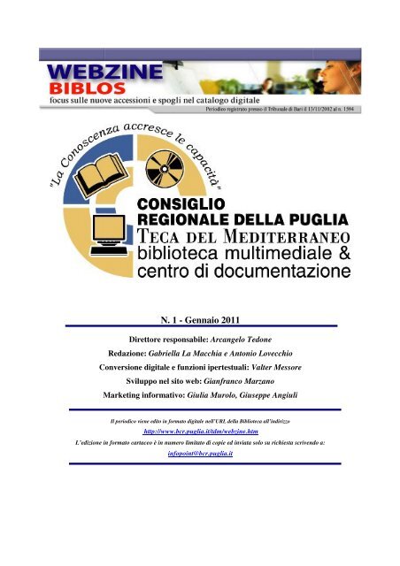 N. 1 - Gennaio 2011 - Biblioteca del Consiglio Regionale della Puglia