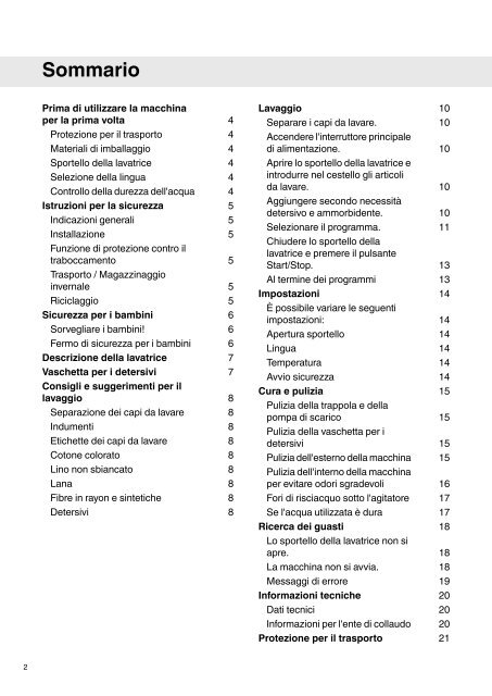 Istruzioni per l'uso Lavatrice