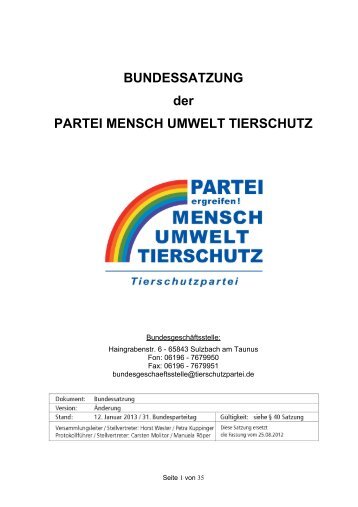 BUNDESSATZUNG der PARTEI MENSCH UMWELT TIERSCHUTZ