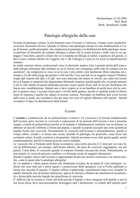 Patologie allergiche della cute