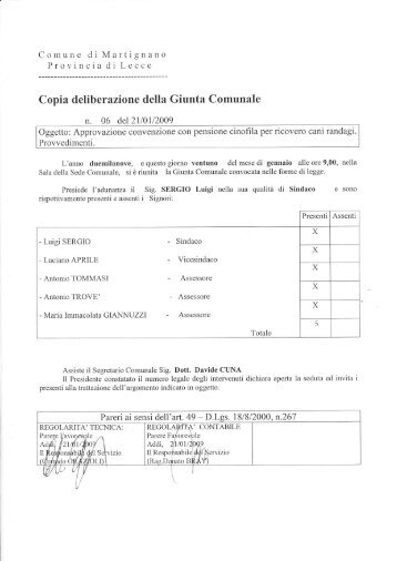 Copia deliberazione della Giunta Comunale - Comune di Martignano