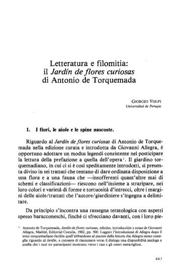 Letteratura e filomitia: il Jardín de flores curiosas di Antonio ... - RUA