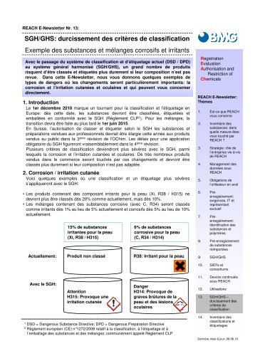 SGH/GHS: durcissement des critères de ... - BMG Engineering AG