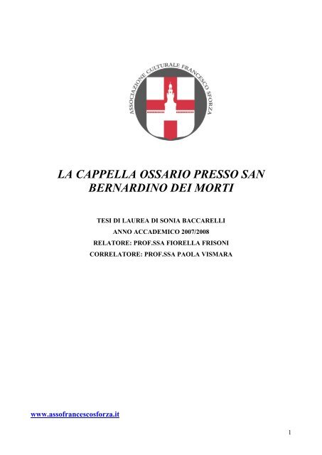 La cappella ossario presso San Bernardino dei Morti - Associazione ...