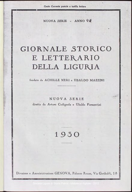 giornale storico e letterario della liguria 1950 - Società Ligure di ...