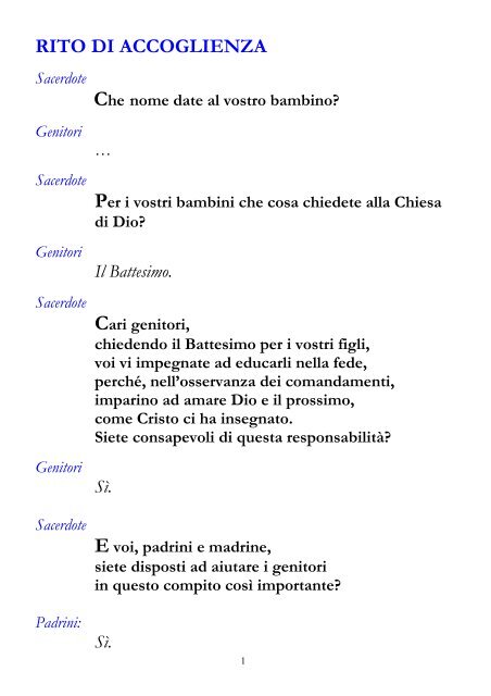 Libretto Della Celebrazione Del Battesimo